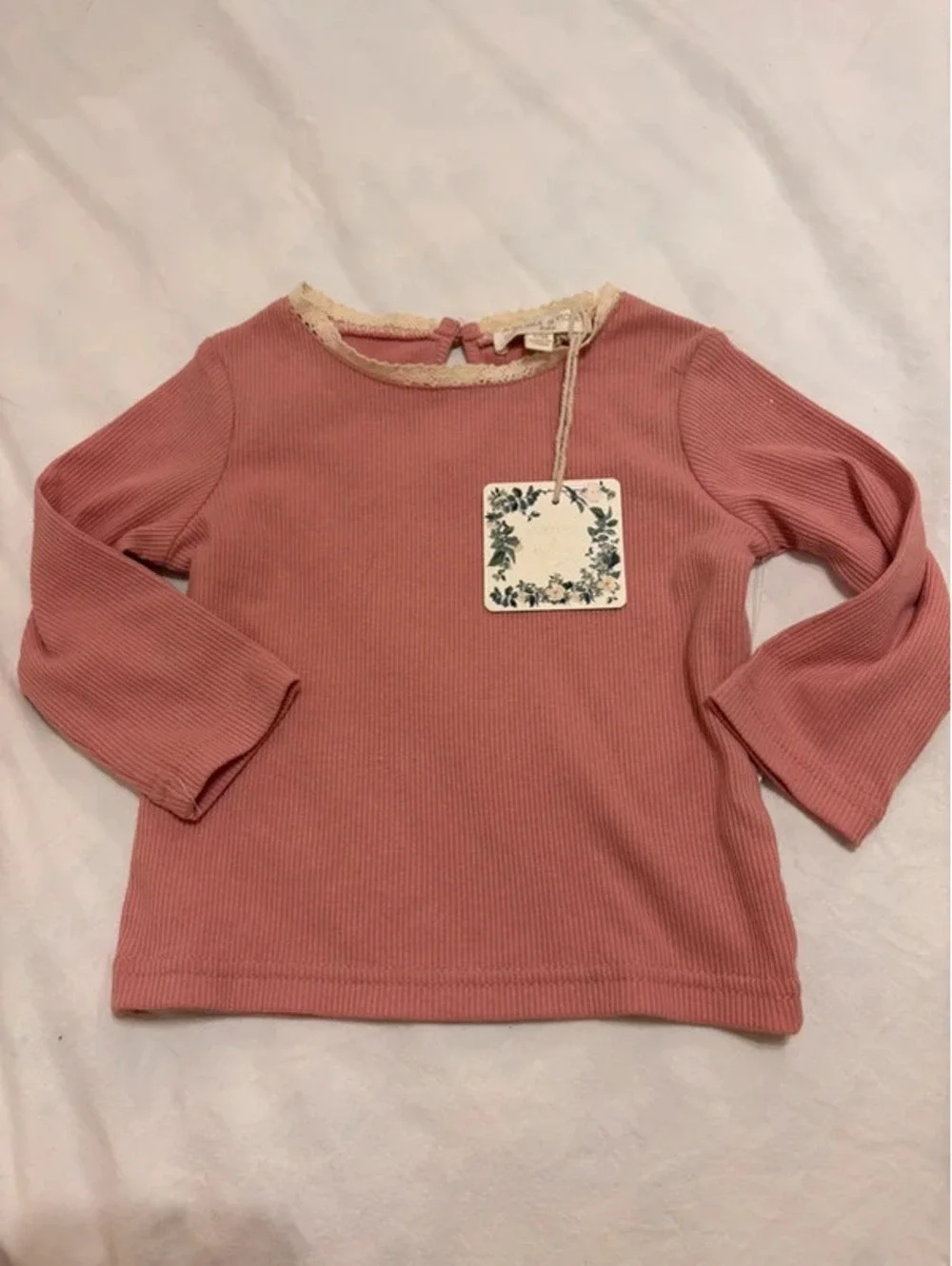 Chelsea & Violet Baby Ribbed Pink Long Sleeve Top 12 Months NWT Lace Trim